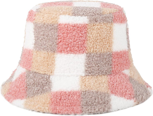 Winter Fluffy Faux Fur Plush Warm Hats Cute Fuzzy Bucket Hat for Women