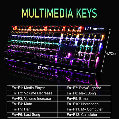 Typewriter Style Mechanical Gaming Keyboard, Black Retro Punk Gaming Keyboard with RGB Backlit, 104 Keys Blue Switch Wired Cute Keyboard, Unique Square Keycaps for Windows/Mac/Pc
