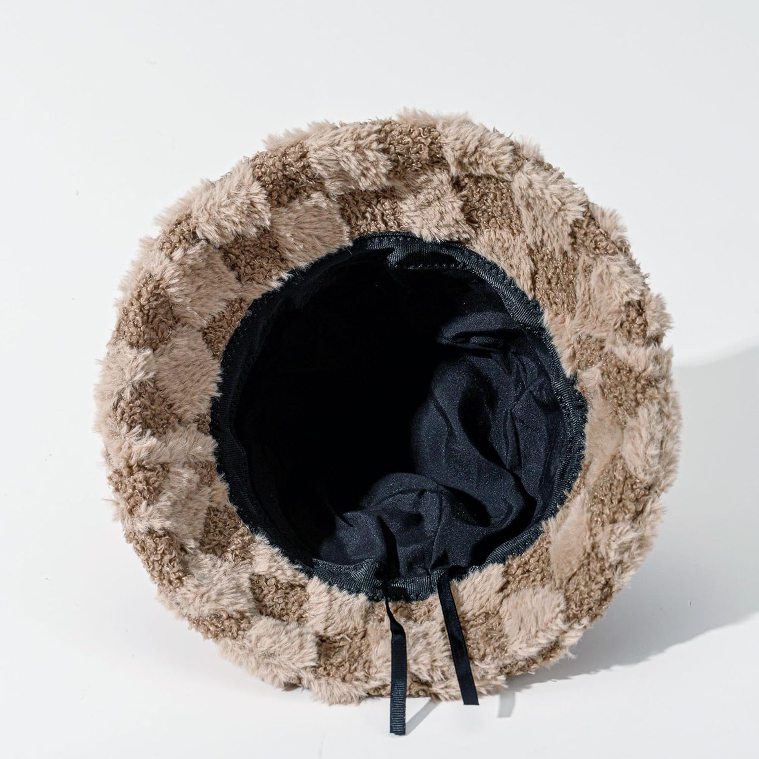 Plush Fisherman Hat for Women Fuzzy Chessboard Bucket Hat Wide Brim Fluffy Warm Cap for Fall Winter Gift 2023