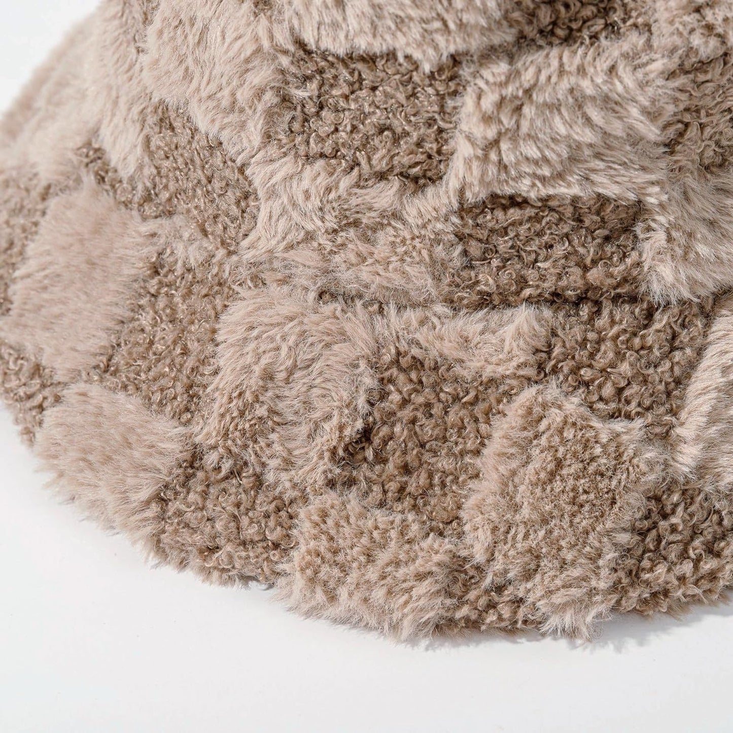 Plush Fisherman Hat for Women Fuzzy Chessboard Bucket Hat Wide Brim Fluffy Warm Cap for Fall Winter Gift 2023