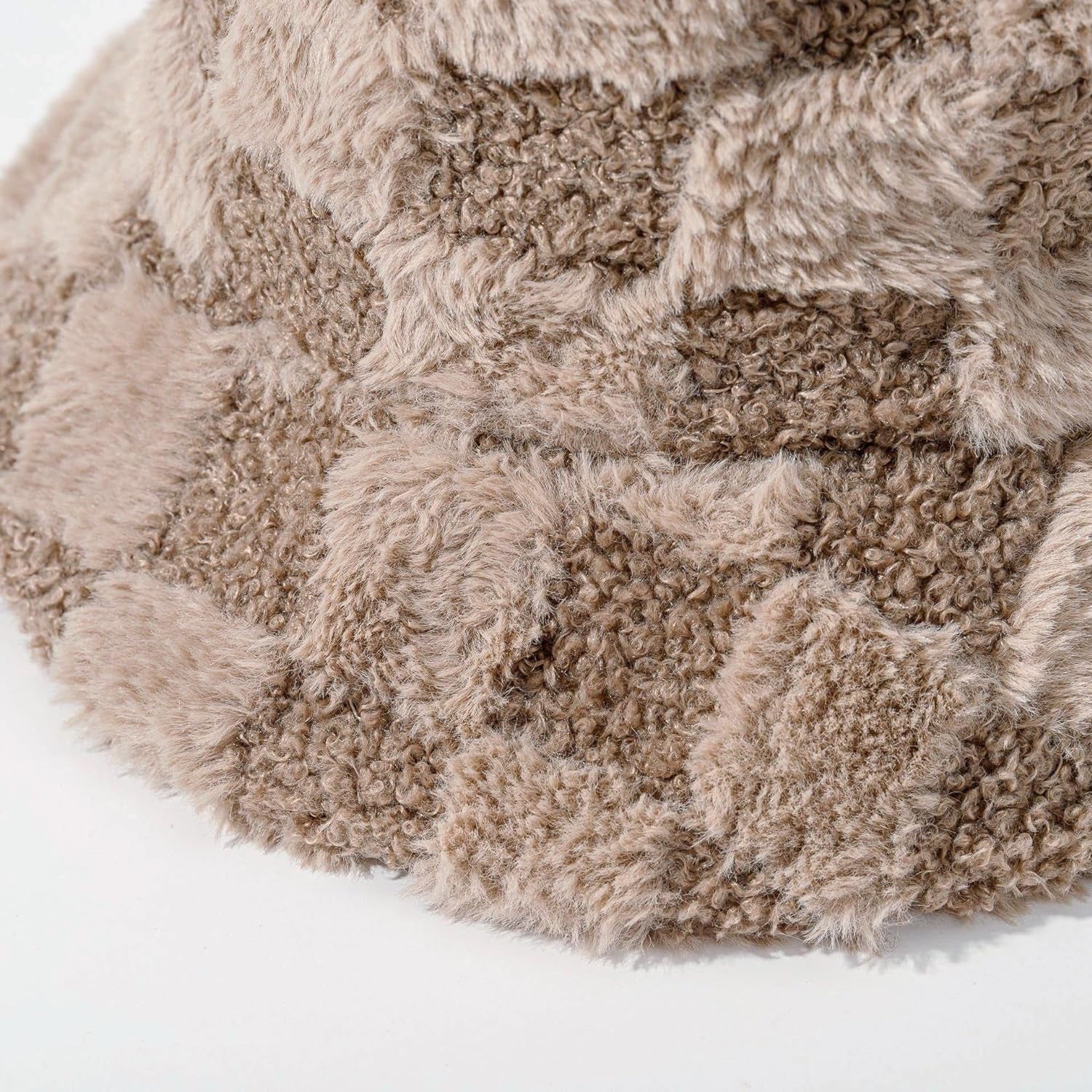 Plush Fisherman Hat for Women Fuzzy Chessboard Bucket Hat Wide Brim Fluffy Warm Cap for Fall Winter Gift 2023