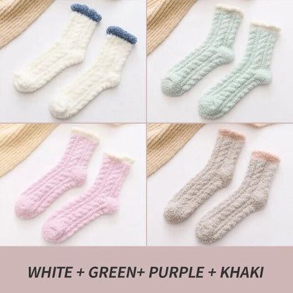 4 Pairs Winter Warm Fluffy Fuzzy Socks Thick Thermal Soft Kawaii Cold Resistance Mid Socks Coral Fleece Floor Sleep Sock