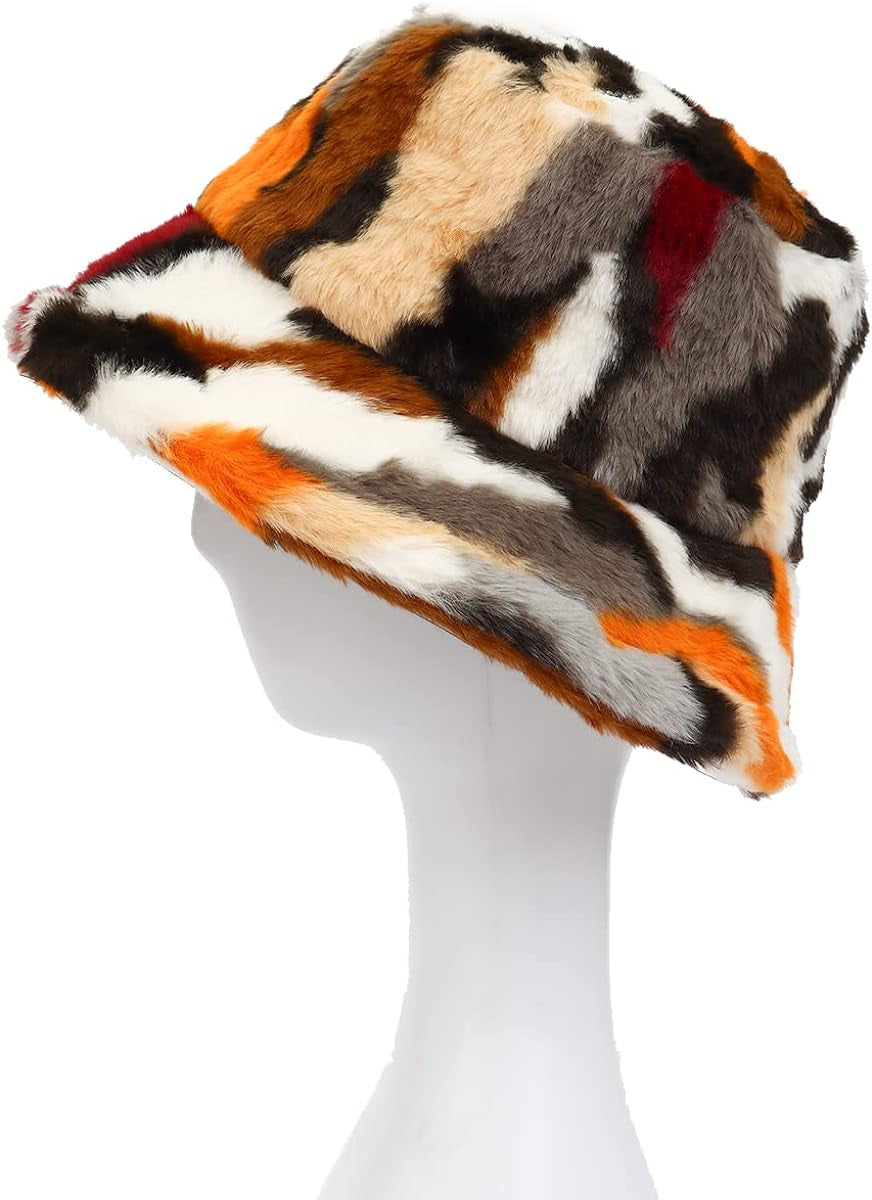 Fuzzy Bucket Hat for Women Furry Fur Bucket Hat Winter Warm Plush Fisherman Fluffy Sherpa Bucket Hat
