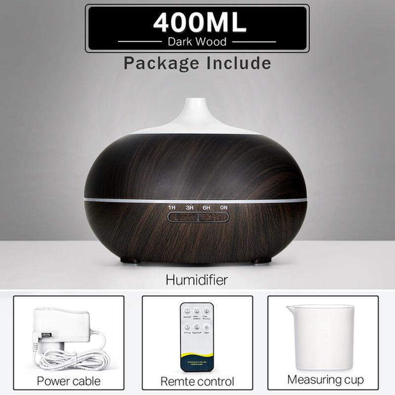 550 500 400 Aromatherapy Essential Oil Diffuser Wood Grain Remote Control Ultrasonic Air Humidifier Cool with 7 Color LED Light