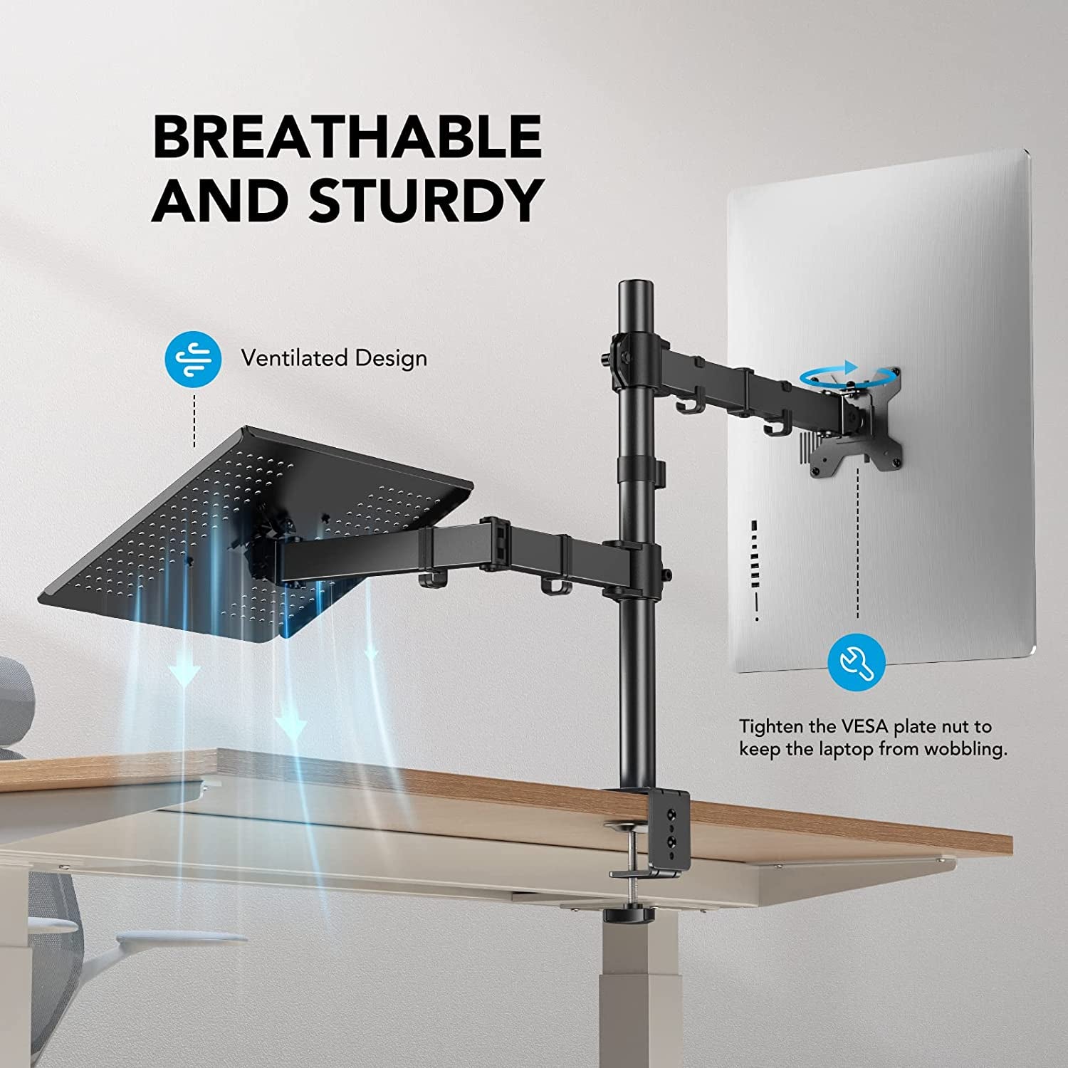 Laptop Monitor Mount,Single Monitor Desk Mount Holds 32 Inch,Laptop Notebook Desk Mount Stand Fits up to 17 Inch,Fully Adjustable Weight up to 22Lbs
