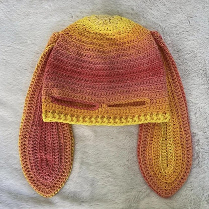 Cosplay Girls Cute Cartoon Animal Ears Cap, Knitted Bunny Ears, Windproof Mask