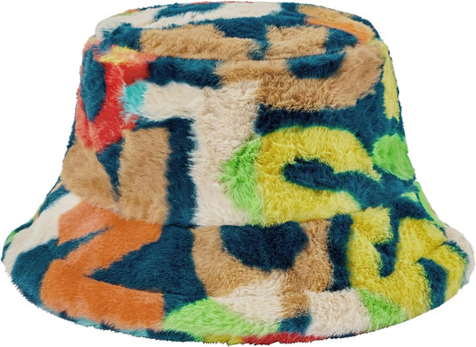 Fuzzy Bucket Hat for Women Winter, Colorful, One size