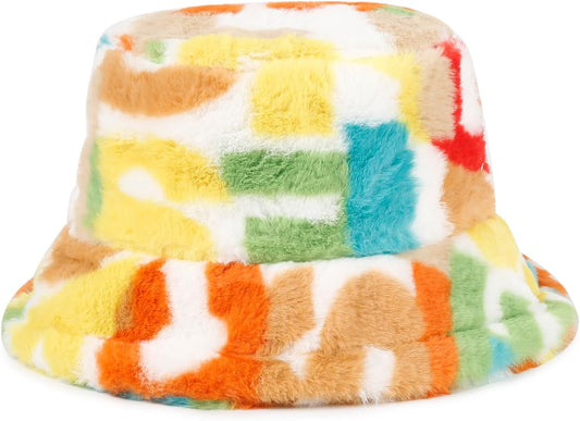 Winter Bucket Hat Fluffy Faux FurPlush Warm & Cute Fuzzy Bucket Hat for Women