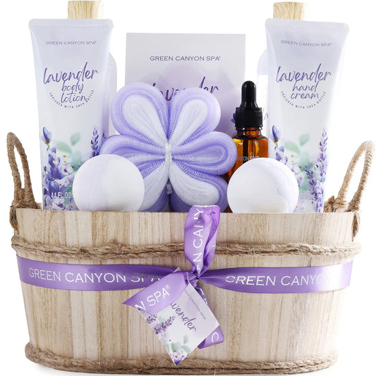 Spa Gift Baskets for Women 11Pcs Lavender Bath Gift Set with Body Lotion, Essential Oil, Relaxation