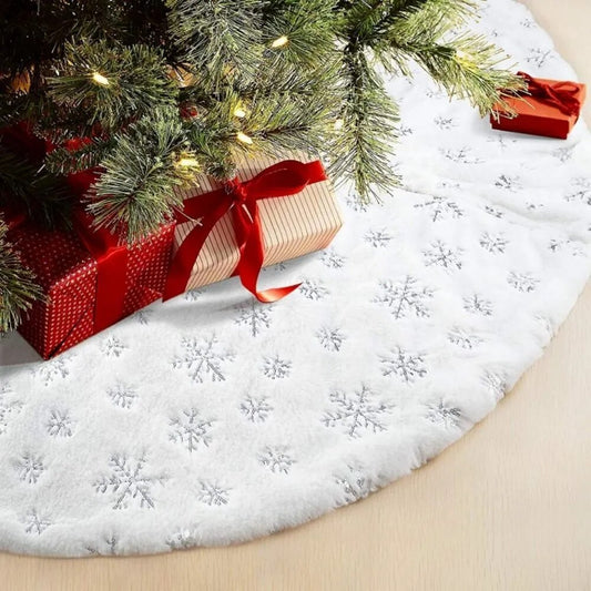Christmas Tree Skirt Beaded Snowflake Sparkle Tree Skirt 78Cm/90Cm Plush Tree Skirt Christmas White Tree Skirt Decoration