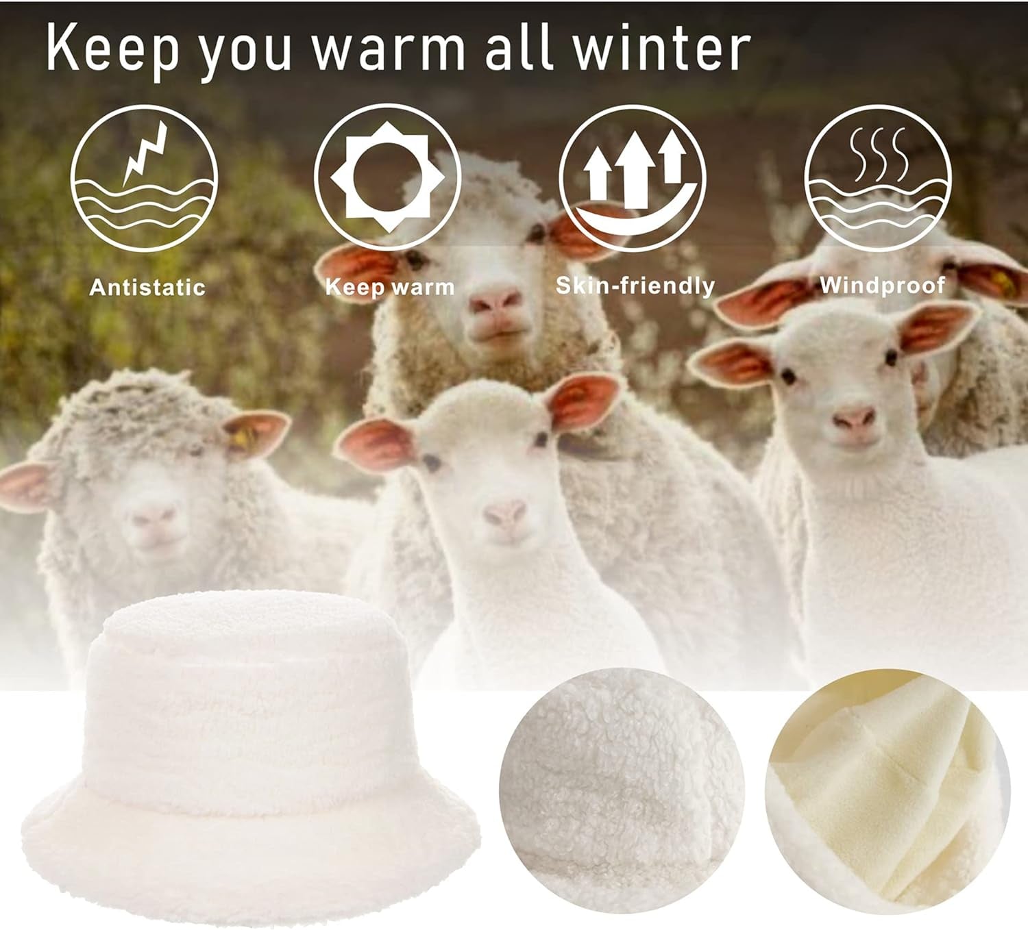 Women'S Faux Fur Bucket Hat Teddy Style Cloche Hat Winter Furry & Warm 