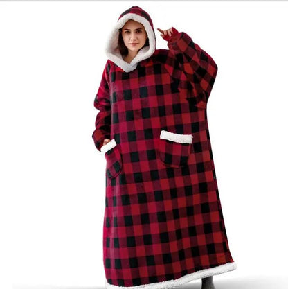 Super Long Flannel Blanket with Sleeves, Winter Hoodies Sweatshirt Women & Men Pullover Oversized Fleece 