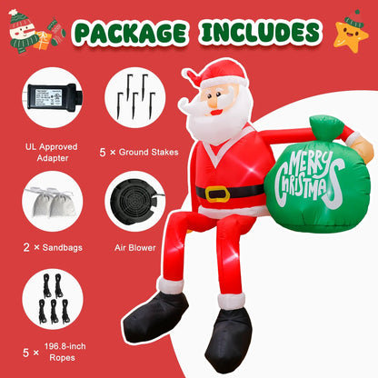 8FT Climbing Santa Christmas Inflatables Decorations Built-In LED Light Xmas Holiday for Party Outdoor Porch Decoration
