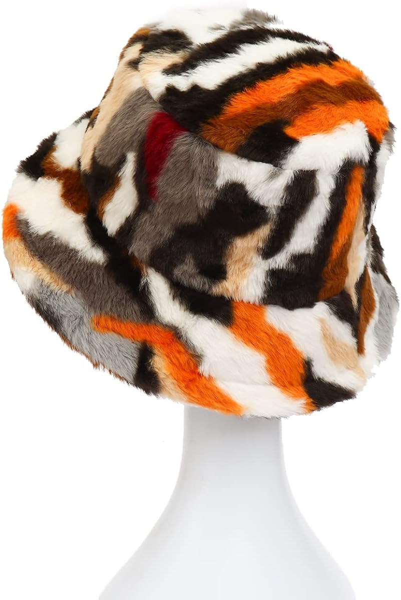 Fuzzy Bucket Hat for Women Furry Fur Bucket Hat Winter Warm Plush Fisherman Fluffy Sherpa Bucket Hat