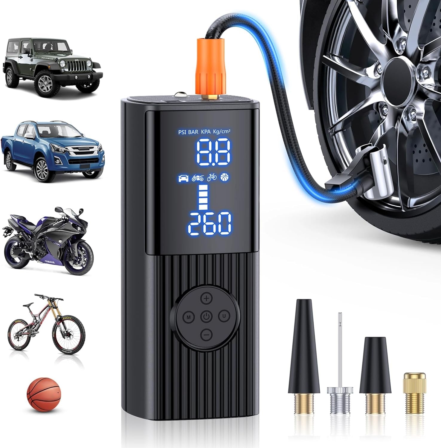 Tire Inflator Portable Air Compressor - 180PSI & 20000Mah Portable Air Pump, Accurate Pressure LCD Display, 3X Fast Inflation for Cars, Bikes & Motorcycle Tires, Balls.