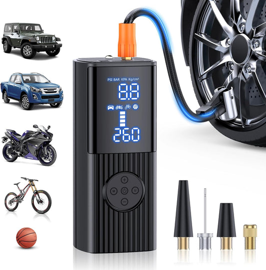 Tire Inflator Portable Air Compressor - 180PSI & 20000Mah Portable Air Pump, Accurate Pressure LCD Display, 3X Fast Inflation for Cars, Bikes & Motorcycle Tires, Balls.