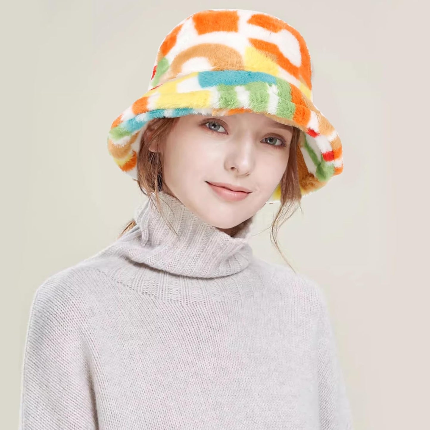 Winter Bucket Hat Fluffy Faux FurPlush Warm & Cute Fuzzy Bucket Hat for Women