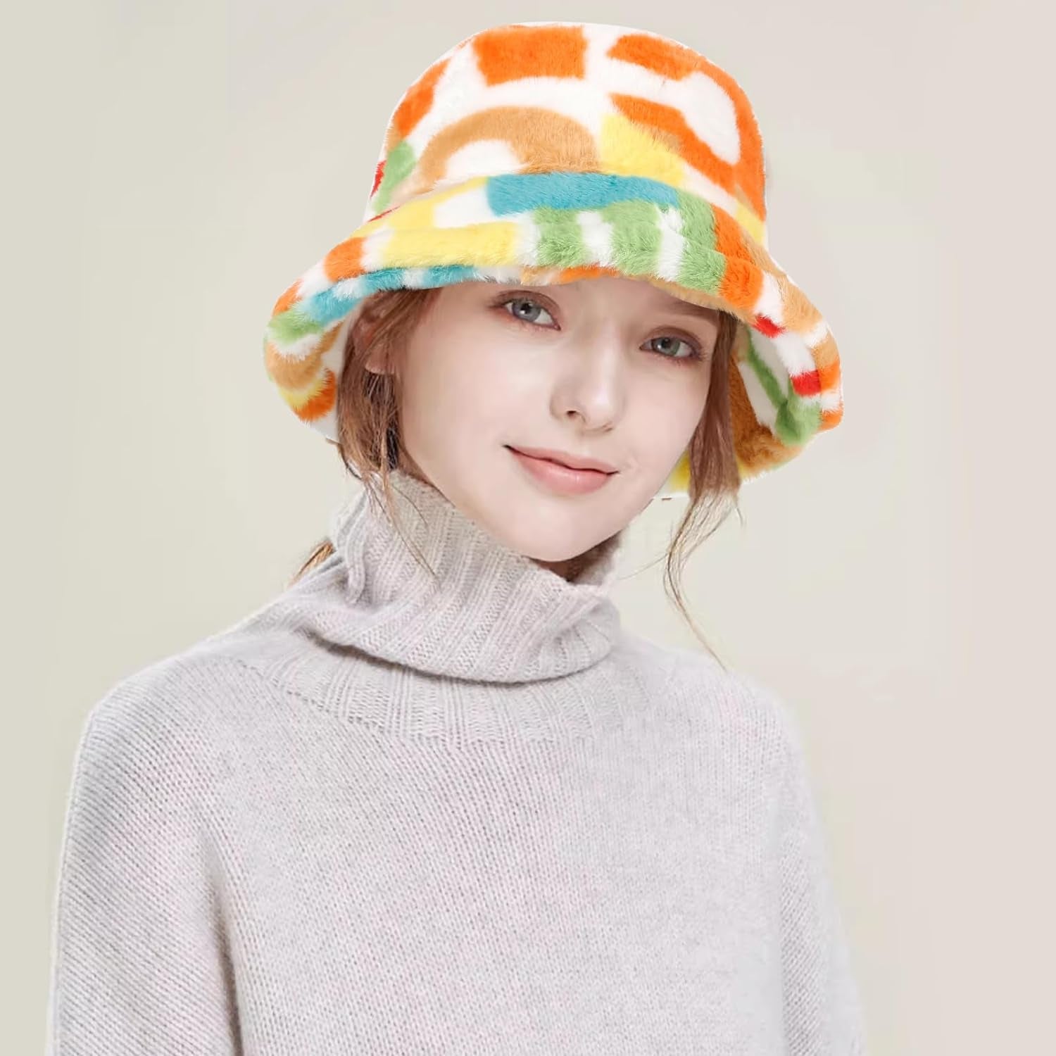 Winter Bucket Hat Fluffy Faux FurPlush Warm & Cute Fuzzy Bucket Hat for Women