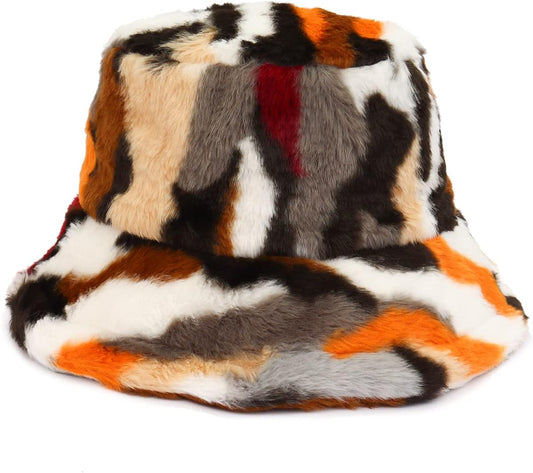 Fuzzy Bucket Hat for Women Furry Fur Bucket Hat Winter Warm Plush Fisherman Fluffy Sherpa Bucket Hat