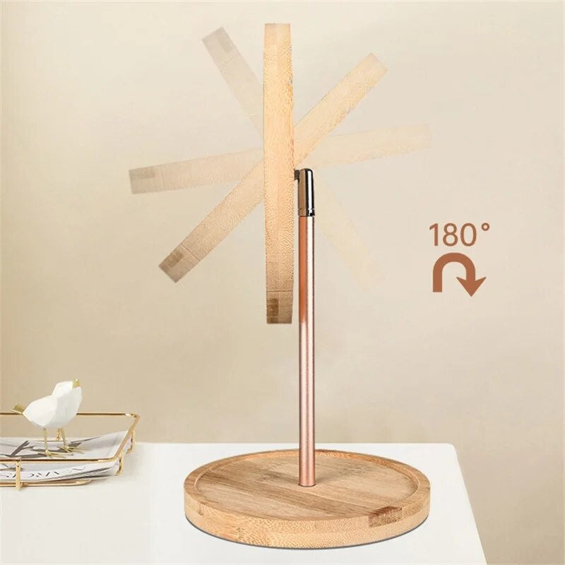 USB Rechargeable Wood Makeup Mirror with LED Light/ Detachable Storage Base 3 Modes