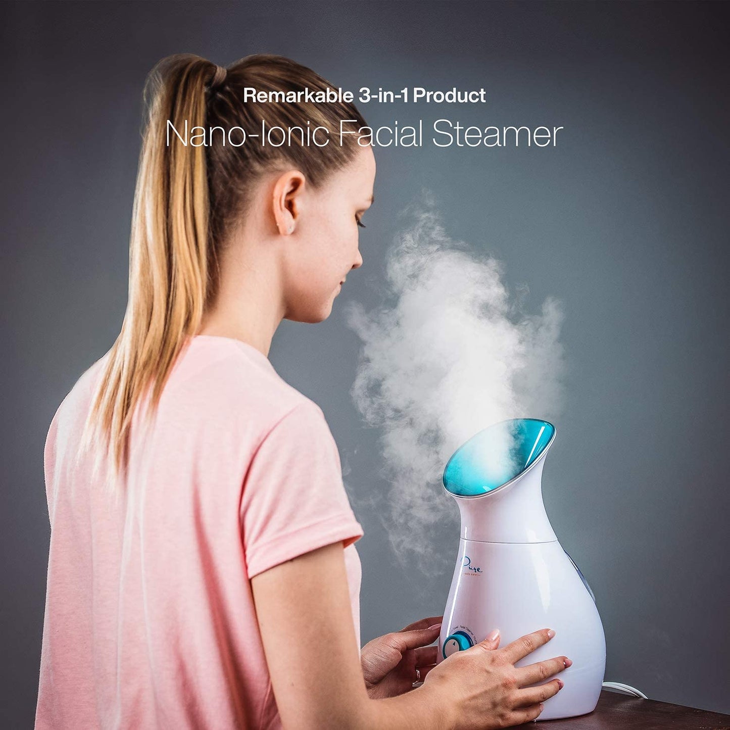 Nanosteamer Large 3-In-1 Nano Ionic Facial Steamer with Precise Temp Control - Humidifier - Unclogs Pores - Blackheads - Spa Quality - Bonus 5 Piece Stainless Steel Skin Kit (Teal)