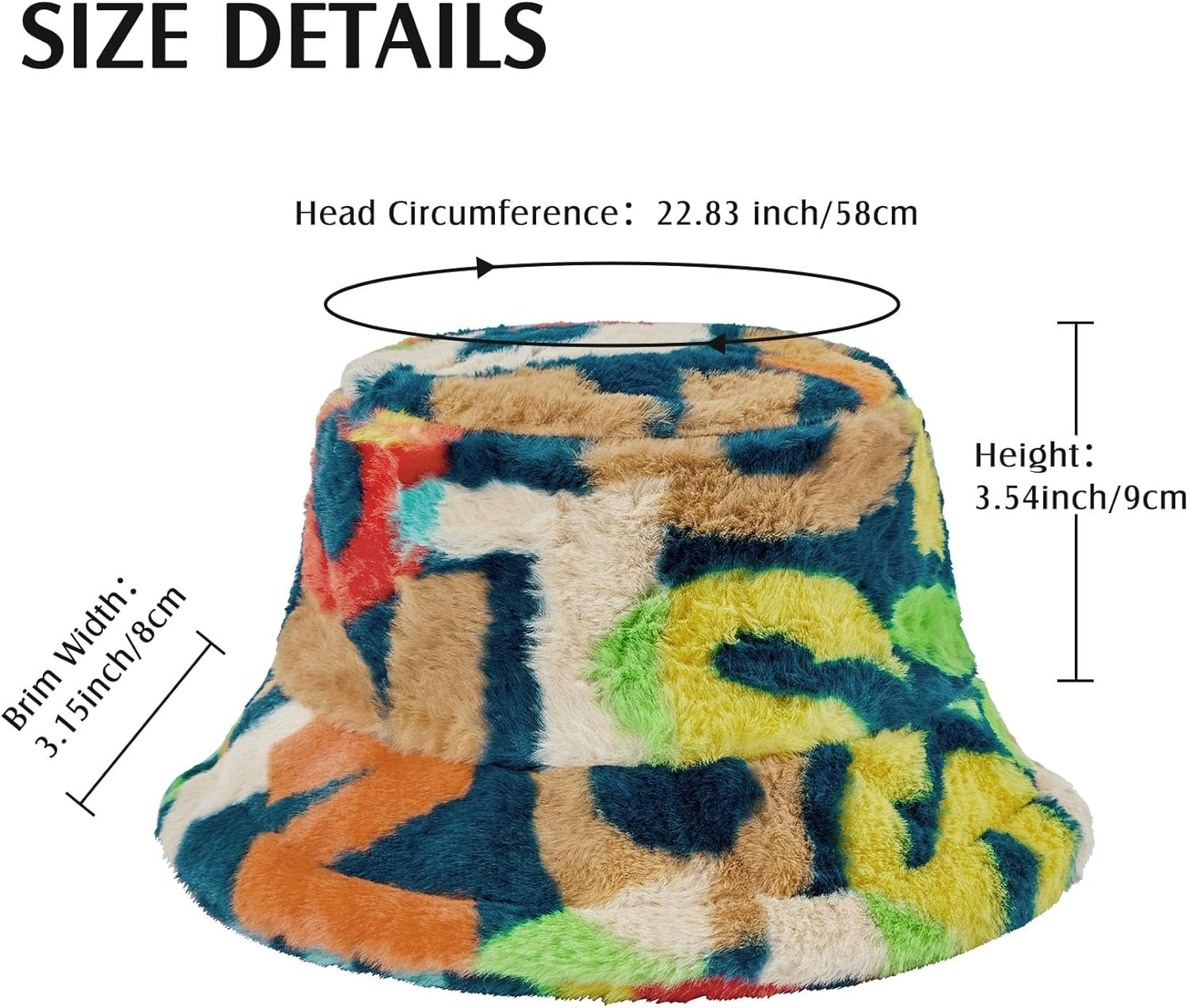 Fuzzy Bucket Hat for Women Winter, Colorful, One size