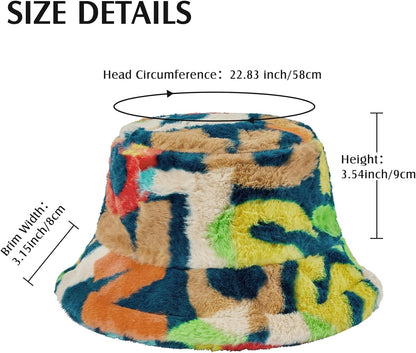 Fuzzy Bucket Hat for Women Winter, Colorful, One size