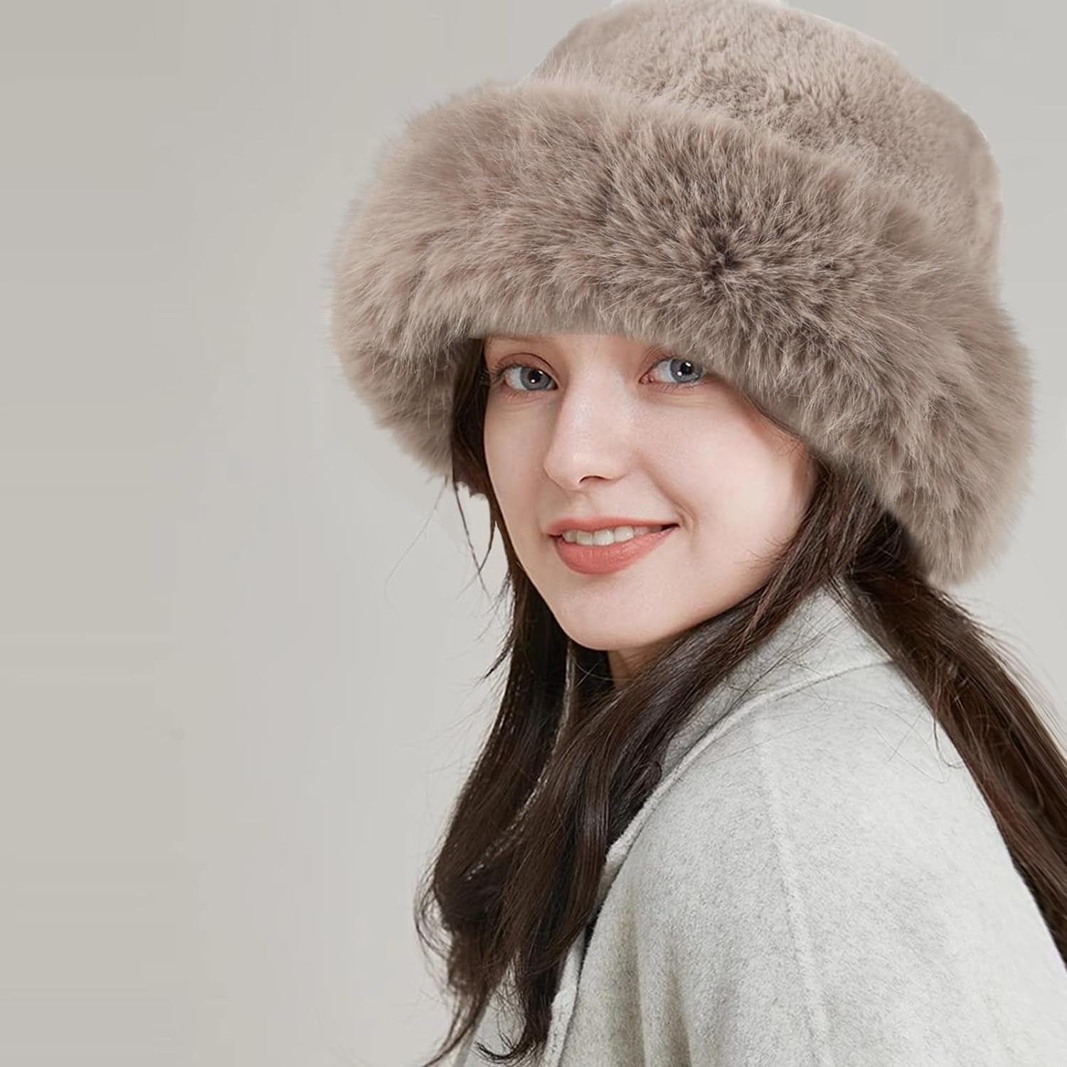 Winter Bucket Hat Fluffy Faux Fur Fisherman Plush Warm Hats Cute Fuzzy Bucket Hat for Women