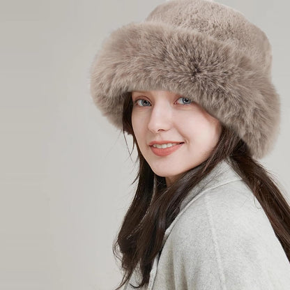 Winter Bucket Hat Fluffy Faux Fur Fisherman Plush Warm Hats Cute Fuzzy Bucket Hat for Women