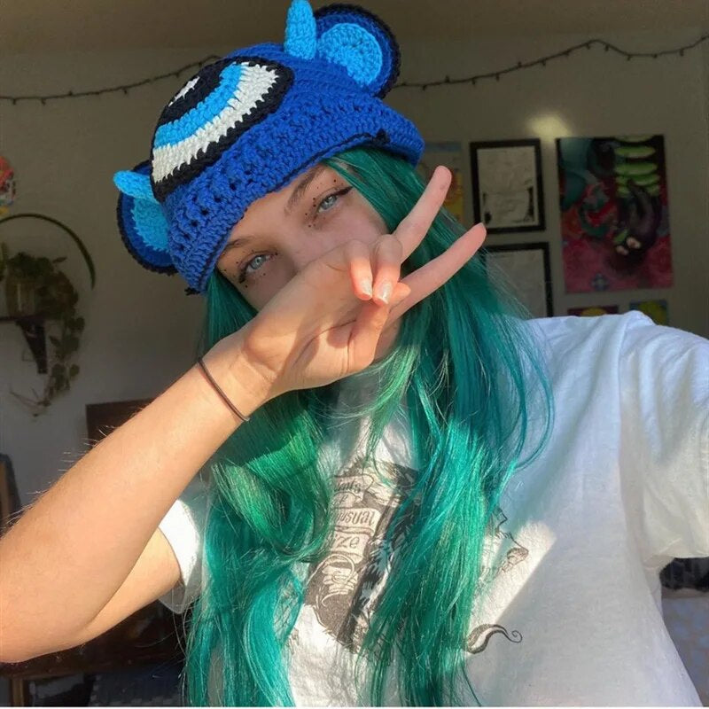 Cosplay Girls Cute Cartoon Animal Ears Cap, Knitted Bunny Ears, Windproof Mask