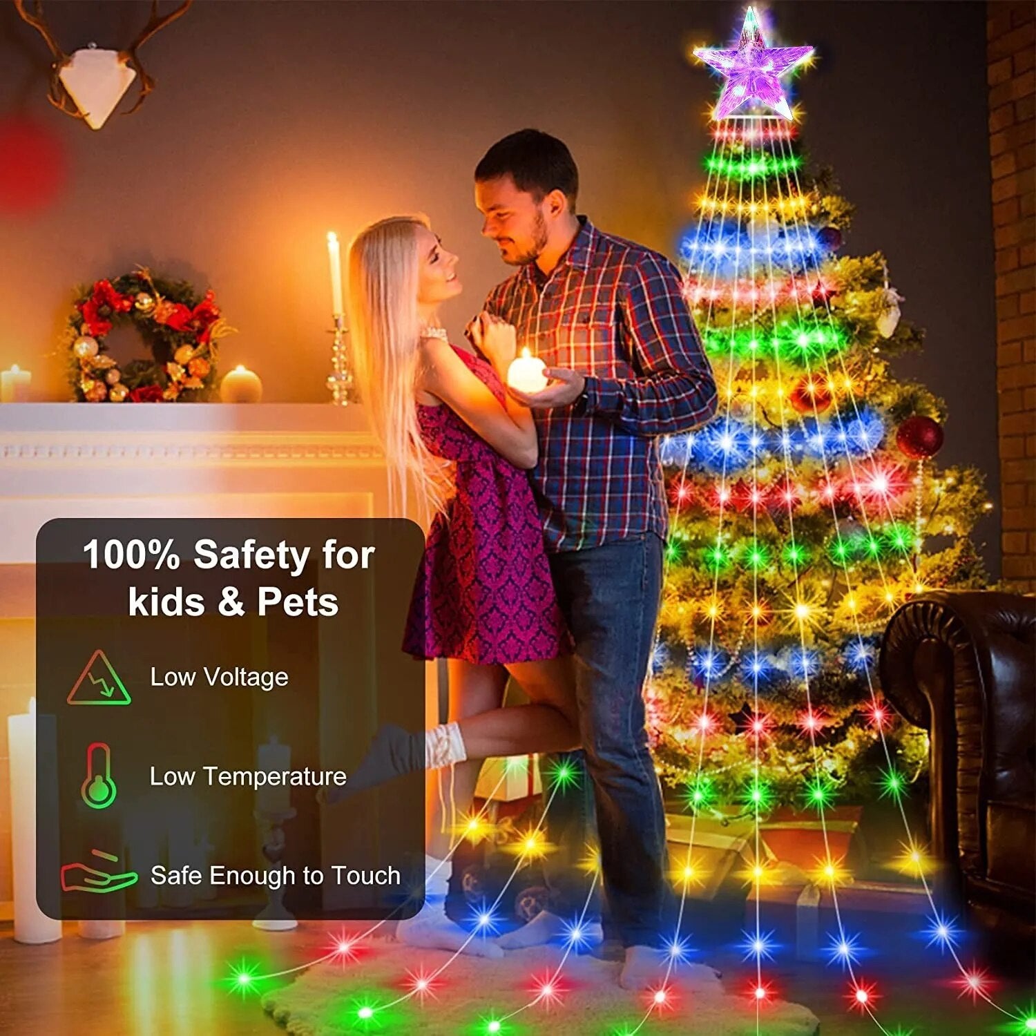 One Waterfall Light String, 9 Strip 2M/6,56FT, Christmas Lights, Eight Modes USB with Remote Control, Waterproof String Lights