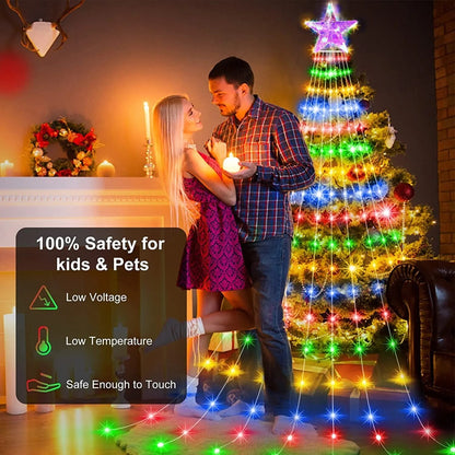 One Waterfall Light String, 9 Strip 2M/6,56FT, Christmas Lights, Eight Modes USB with Remote Control, Waterproof String Lights