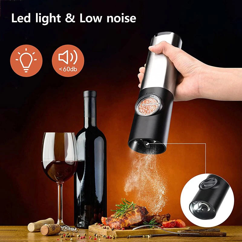 Electric Salt Grinder Set USB Rechargeable Electric Pepper Mill with LED Light Adjustable Coarseness Kitchen Tools