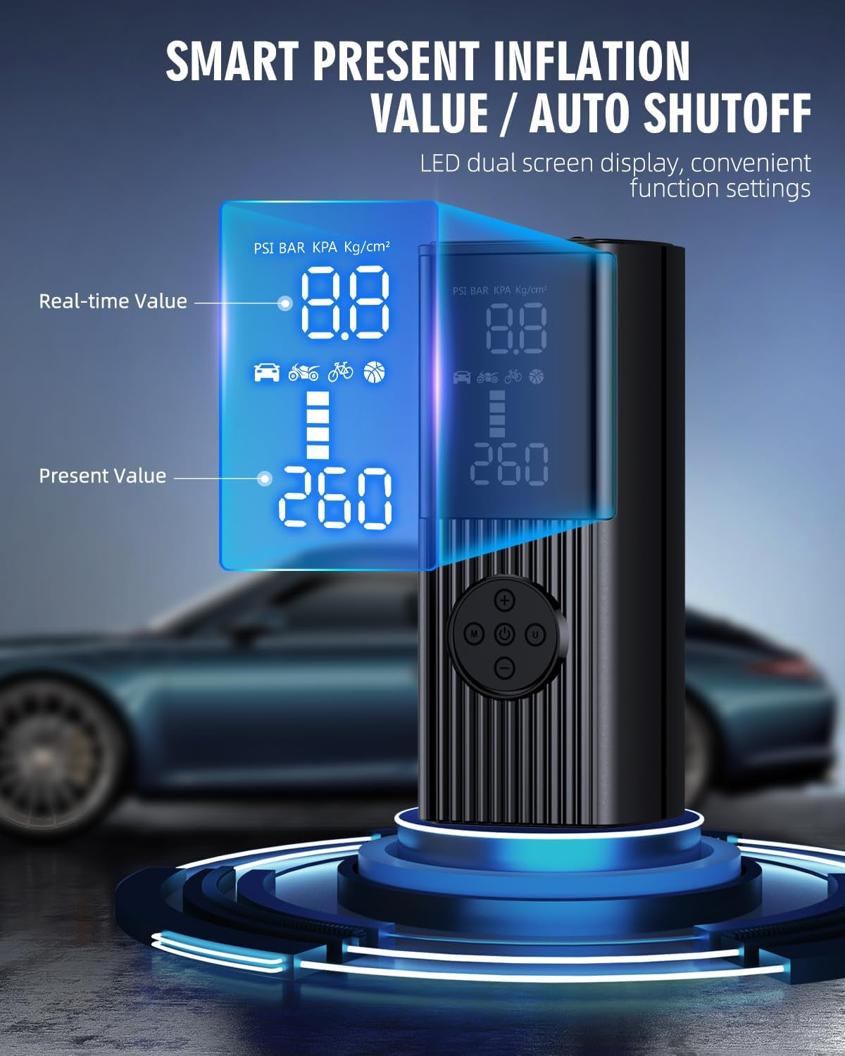 Tire Inflator Portable Air Compressor - 180PSI & 20000Mah Portable Air Pump, Accurate Pressure LCD Display, 3X Fast Inflation for Cars, Bikes & Motorcycle Tires, Balls.