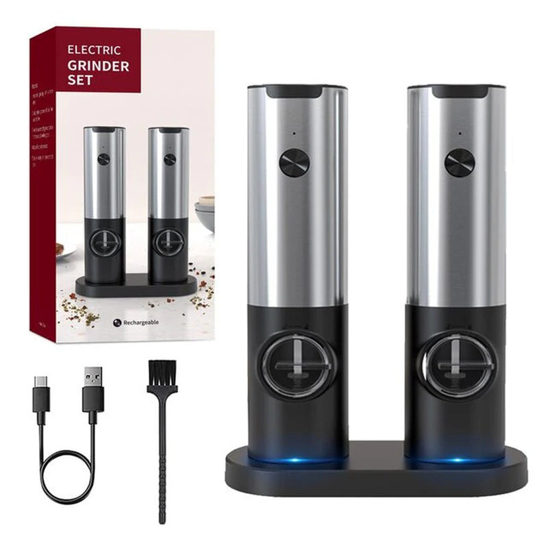 Electric Salt Grinder Set USB Rechargeable Electric Pepper Mill with LED Light Adjustable Coarseness Kitchen Tools