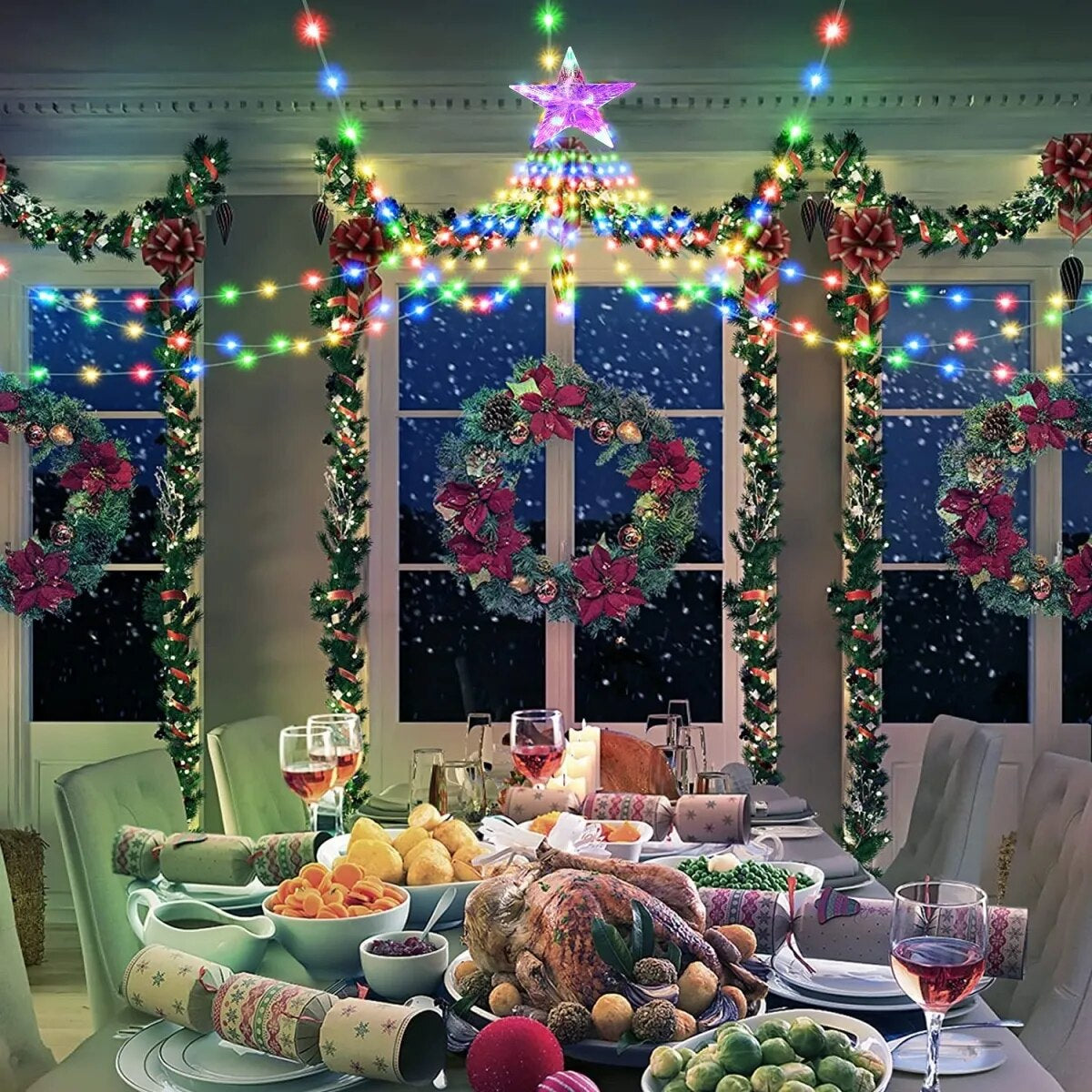 One Waterfall Light String, 9 Strip 2M/6,56FT, Christmas Lights, Eight Modes USB with Remote Control, Waterproof String Lights