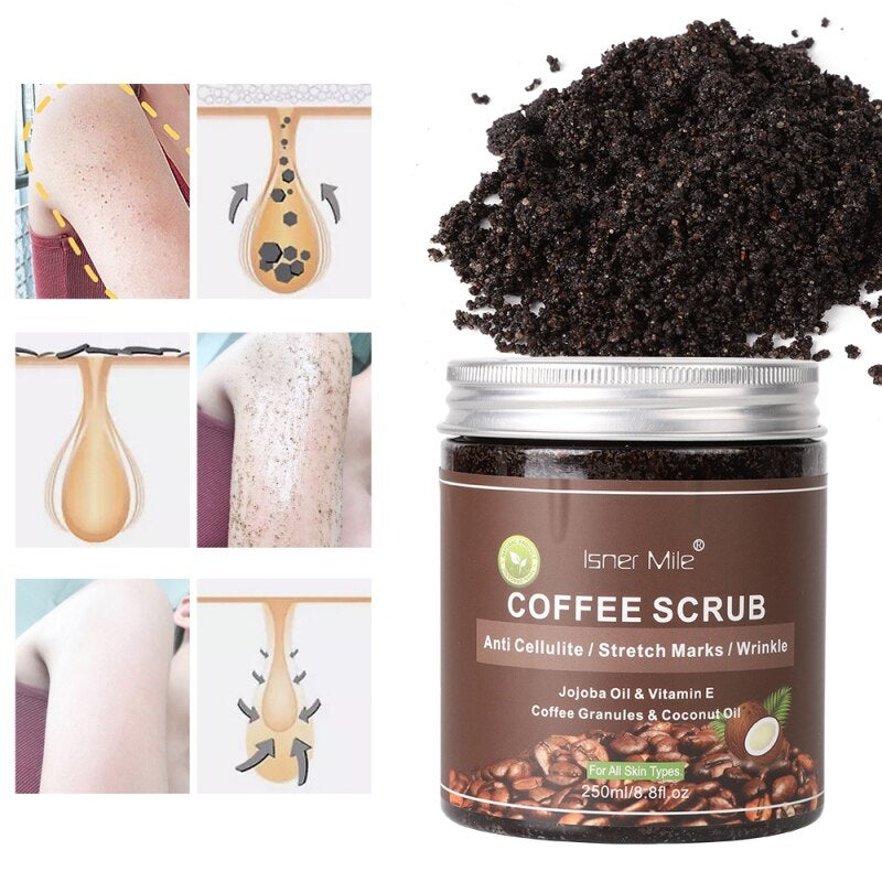 Coffee Scrub Exfoliating Facial, Sea Salt for Brightening, Anti Cellulite Acne Treatment