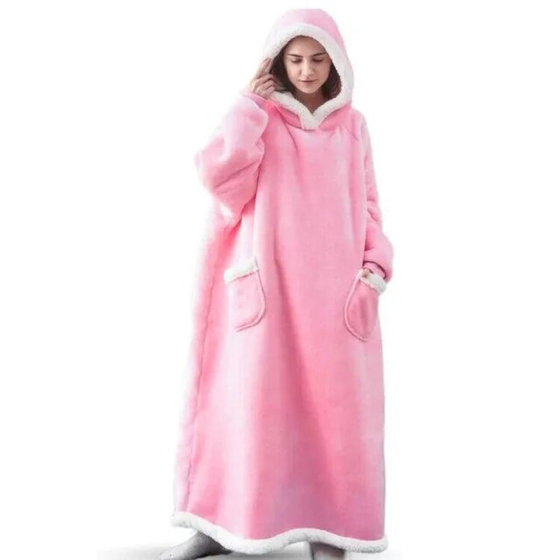 Super Long Flannel Blanket with Sleeves, Winter Hoodies Sweatshirt Women & Men Pullover Oversized Fleece 