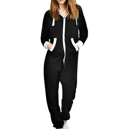 Unisex Sleepwear Jumsuits Hooded Pockets Zipper Onesies One Piece Solid Pajamas Homewear Long Sleeve Nightwear Casual Pyjamas