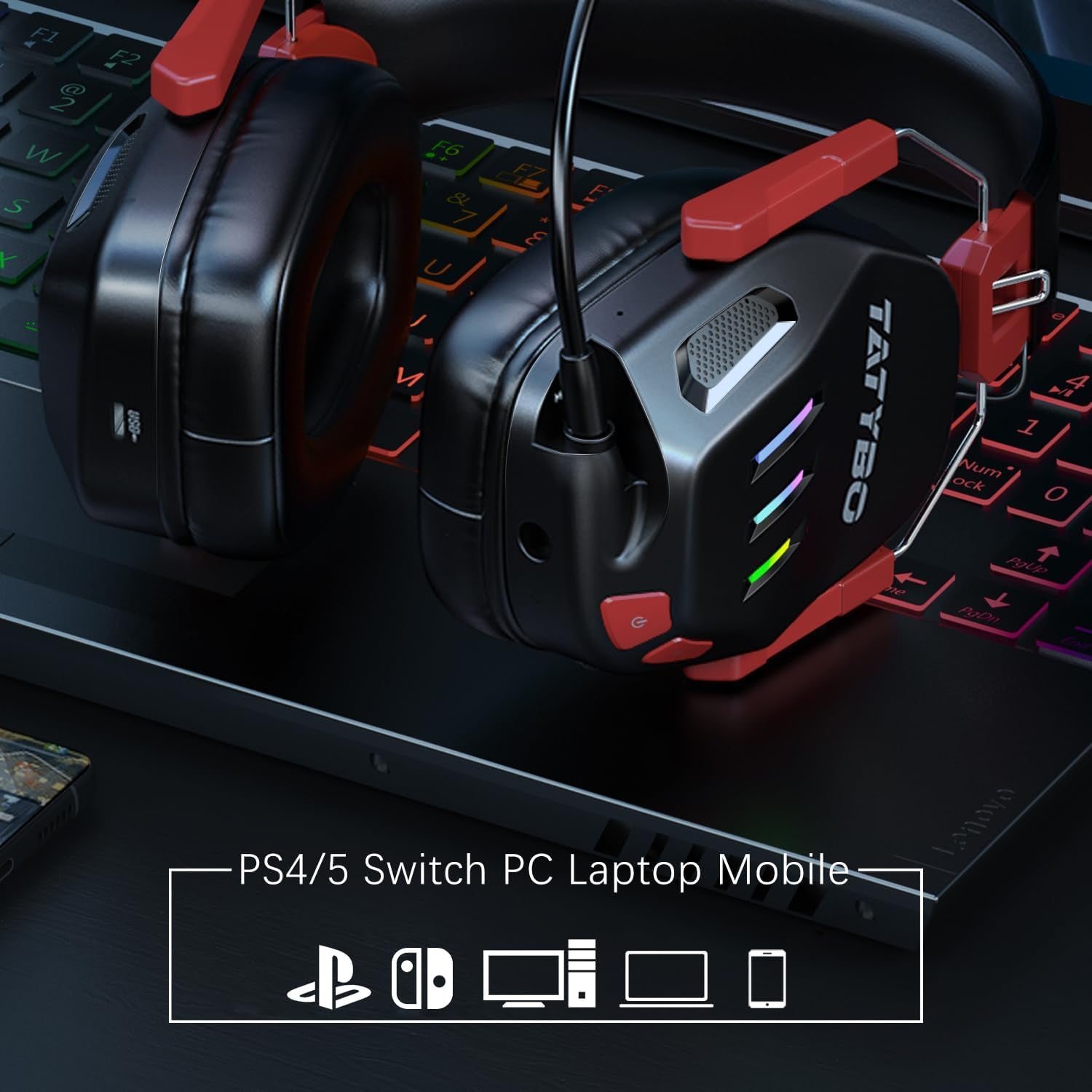 Wireless Gaming Headset 2.4Ghz USB & Type-C Gaming Headphones for PC, PS4, PS5, Switch, Bluetooth 5.3 Gaming Headset with Detachable Noise Cancelling Microphone