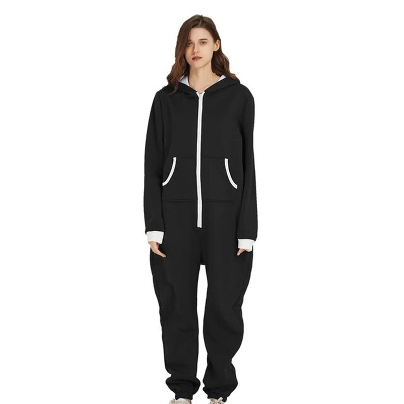 Unisex Sleepwear Jumsuits Hooded Pockets Zipper Onesies One Piece Solid Pajamas Homewear Long Sleeve Nightwear Casual Pyjamas