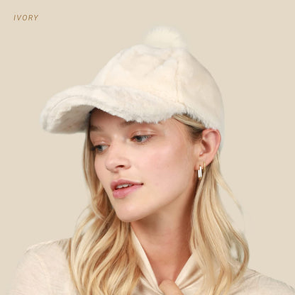 Everyday Winter Fur Baseball Cap for Women Men Fleece Dad Hat Unisex Adjustable Lightweight Polo Style Curved Brim