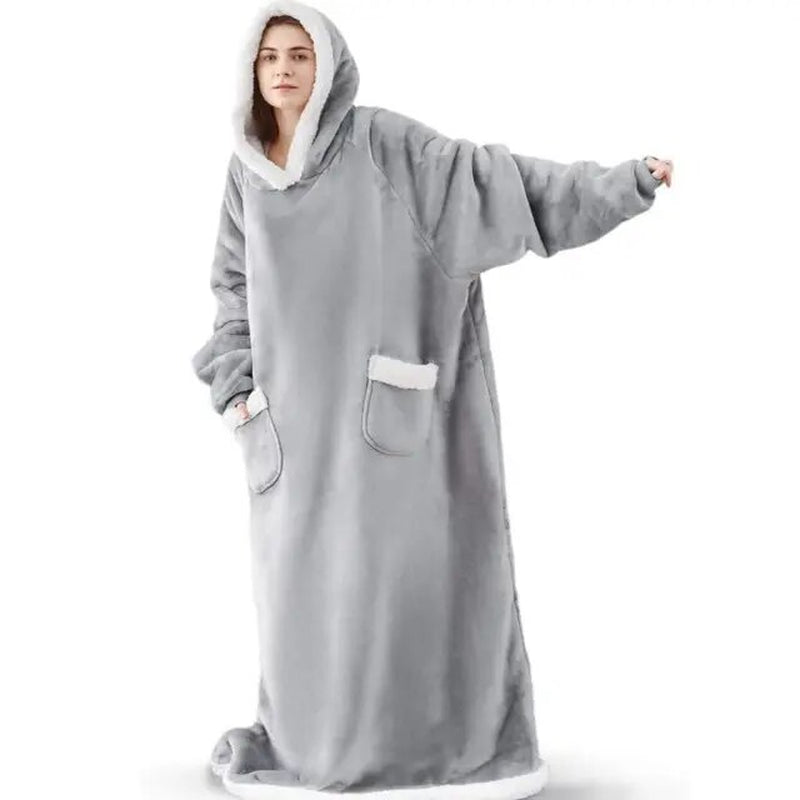 Super Long Flannel Blanket with Sleeves, Winter Hoodies Sweatshirt Women & Men Pullover Oversized Fleece 