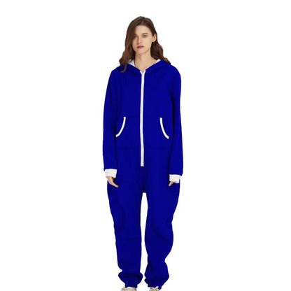 Unisex Sleepwear Jumsuits Hooded Pockets Zipper Onesies One Piece Solid Pajamas Homewear Long Sleeve Nightwear Casual Pyjamas