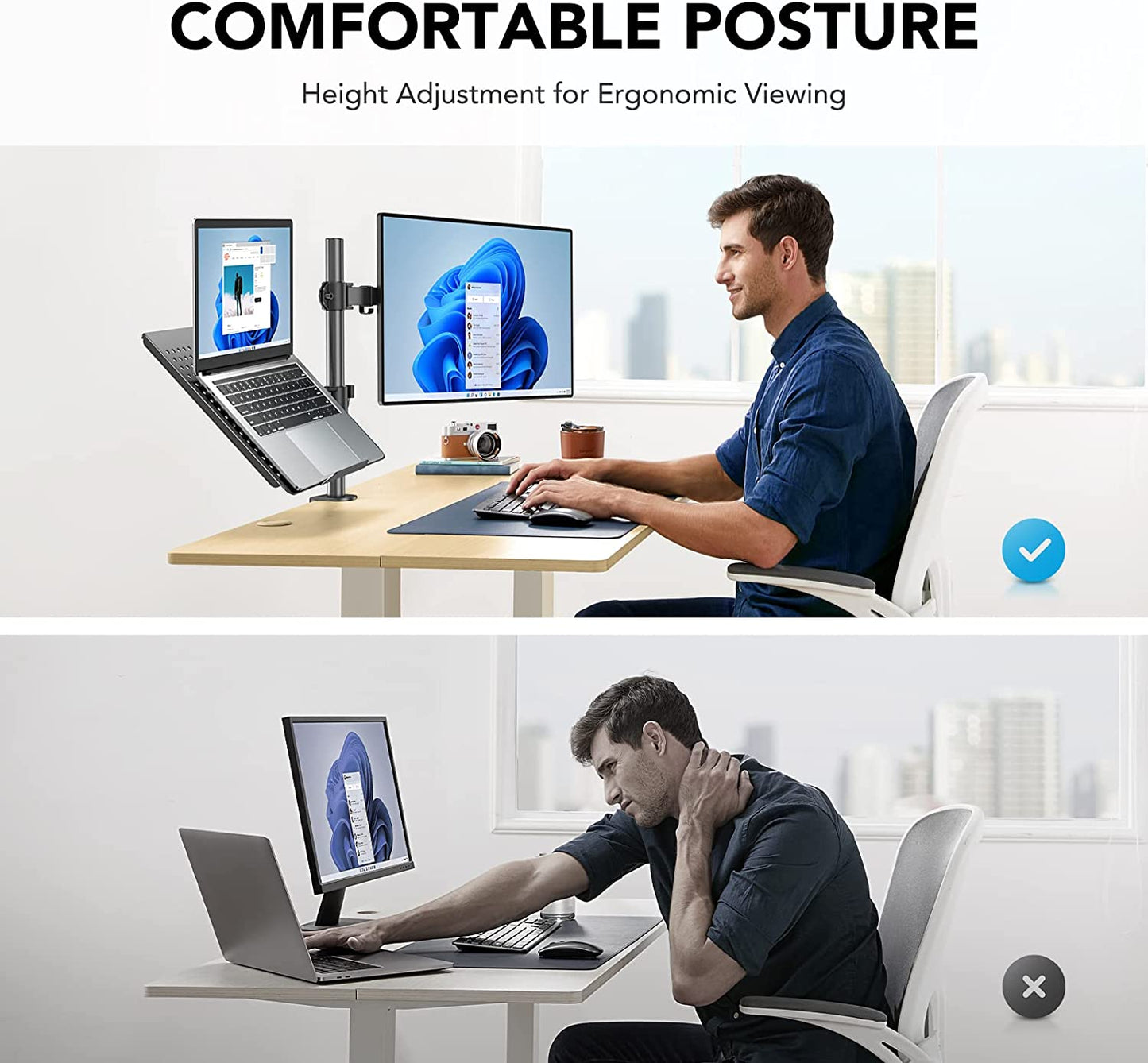 Laptop Monitor Mount,Single Monitor Desk Mount Holds 32 Inch,Laptop Notebook Desk Mount Stand Fits up to 17 Inch,Fully Adjustable Weight up to 22Lbs