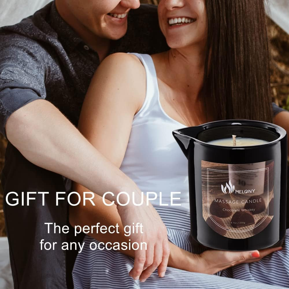 Moisturizing Body Oil Candle for Home Spa, Luxury Relaxing Gifts for Men, 8.1Oz (Chocolate Whiskey)