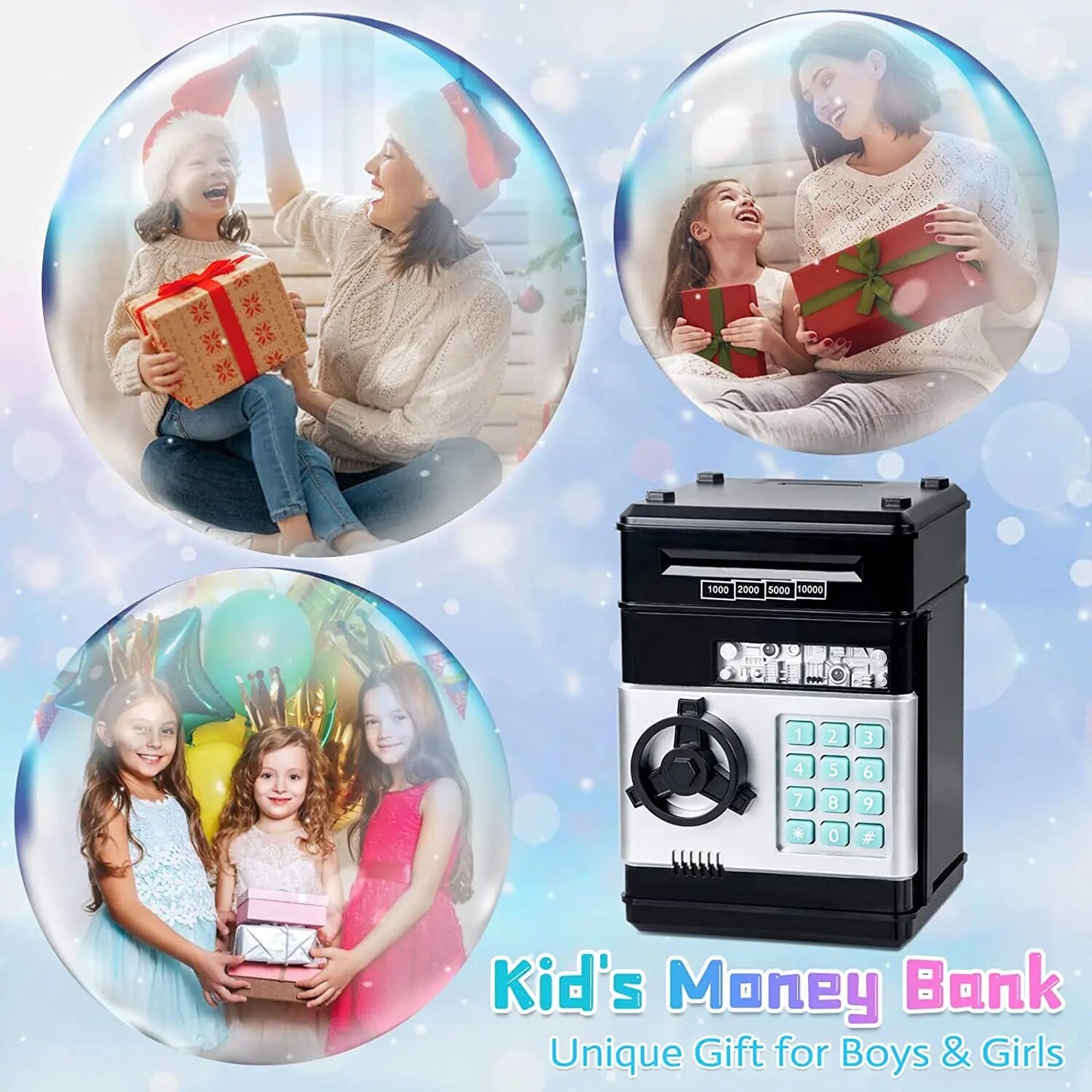 Electronic Piggy Bank Password Safe Box for Children, Coins, Cash, ATM Machine Kid Gifts
