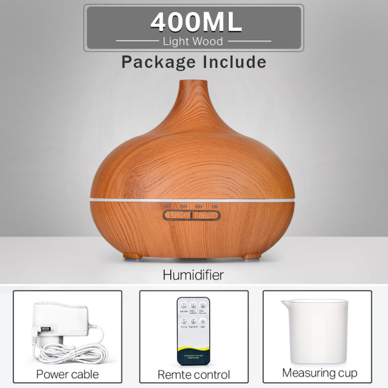 550 500 400 Aromatherapy Essential Oil Diffuser Wood Grain Remote Control Ultrasonic Air Humidifier Cool with 7 Color LED Light