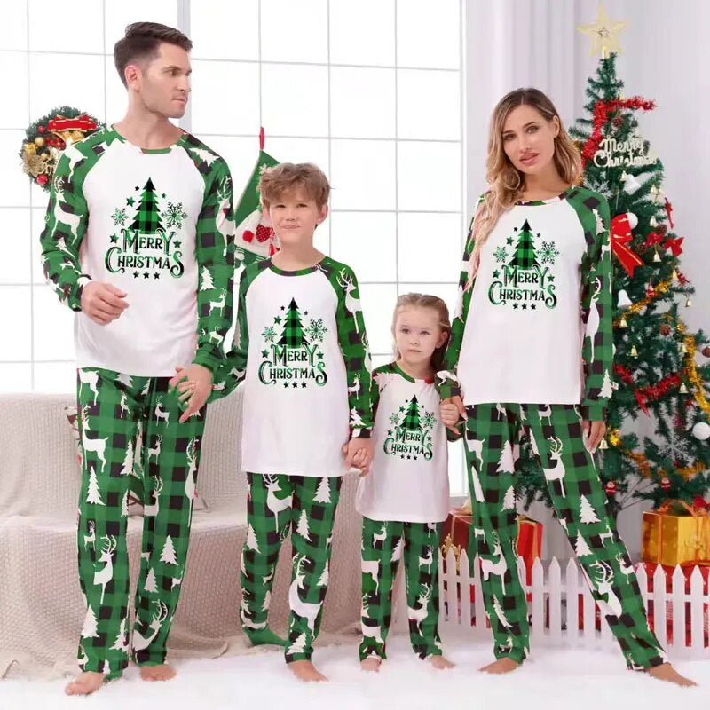 Christmas Family Matching Pajamas Sets Cotton, Long Sleeve Top+Pants Women/Men/Children