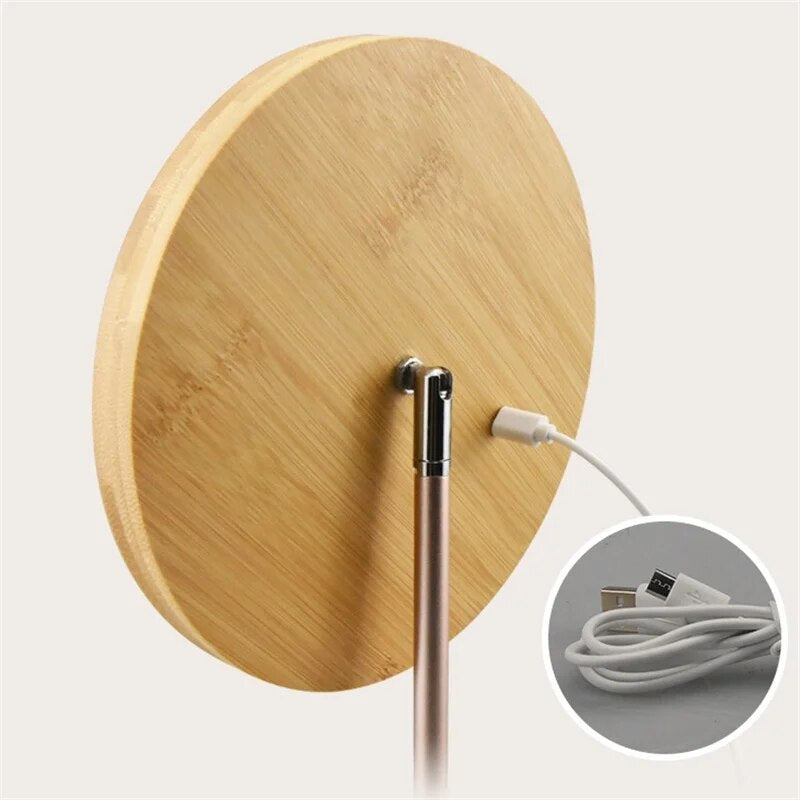 USB Rechargeable Wood Makeup Mirror with LED Light/ Detachable Storage Base 3 Modes